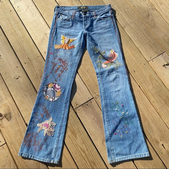 SWITCH USA | Heaven Low Rise Flare Embroidered Denim Jeans 28 - Picture 4 of 8